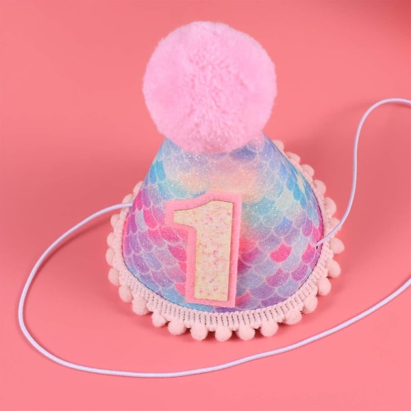 Första födelsedagshattar Glitter Cone Hattar Med Pom Födelsedagskrona 1:a födelsedagsfest tillbehör för baby Pojkar Husdjur 1st)