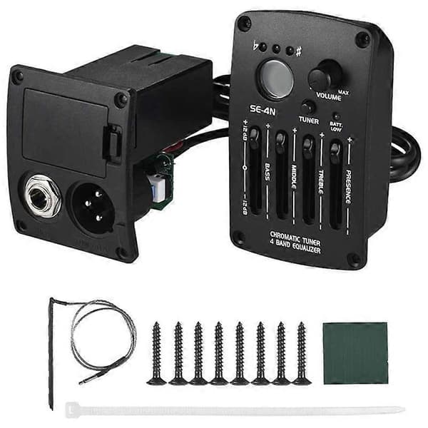 Akustisk Gitarr Förförstärkare SE-4N 4 Band EQ Equalizer Pickup Gitarr Förförstärkare Piezo Pickup med LCD-stämapparat Gitarrdelar & Tillbehör Black