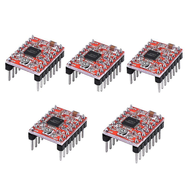 5 stk A4988 Stepstick Stepper Motor Driver Module med kjøleribbe for 3d-skriver Reprap Passer