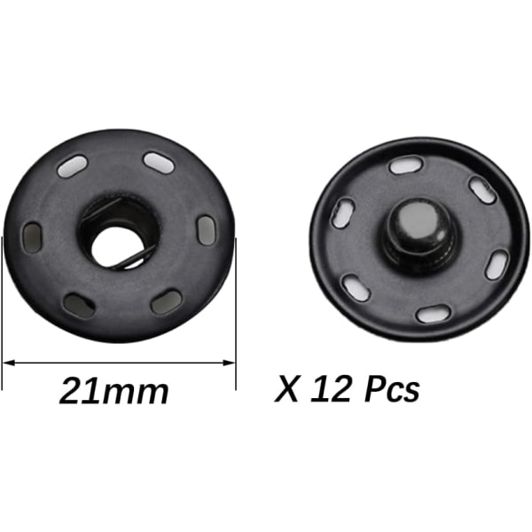 12 st påsydda tryckknappar, tryckknapp i metall, 21 mm tryckknappar för kläder, sömnadsknappar för kläder, gör-det-själv, handväska