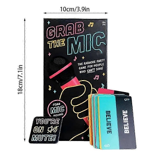 Grab The Mic Karaokespel med Textkort, 2-10 Spelare, Hilariskt Brädspel för Barn & Vuxna, Perfekt för Fester & Födelsedagar - HZ Default