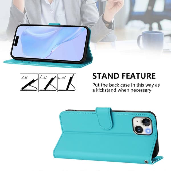 Skinnkänsla Läder Telefonfodral För iPhone 15 Plus Lake Blue