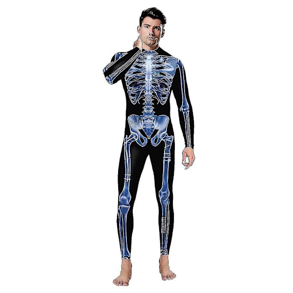 Mænd 3d Skelet Halloween Kostumer Cosplay Jumpsuit Bodysuit M
