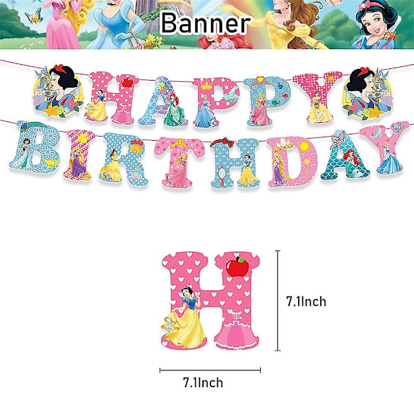 Princess Tema Bursdagsfest Ballonger Kit Dekorasjoner Rekvisita Ariel Aurora Princess Banner Ballonger Kake Toppers Sett