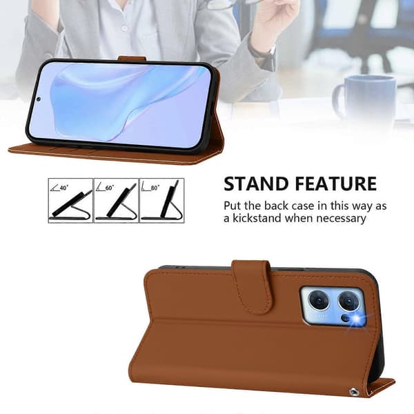 Lanyard PU-deksel for OPPO Reno7 5G Global Brown