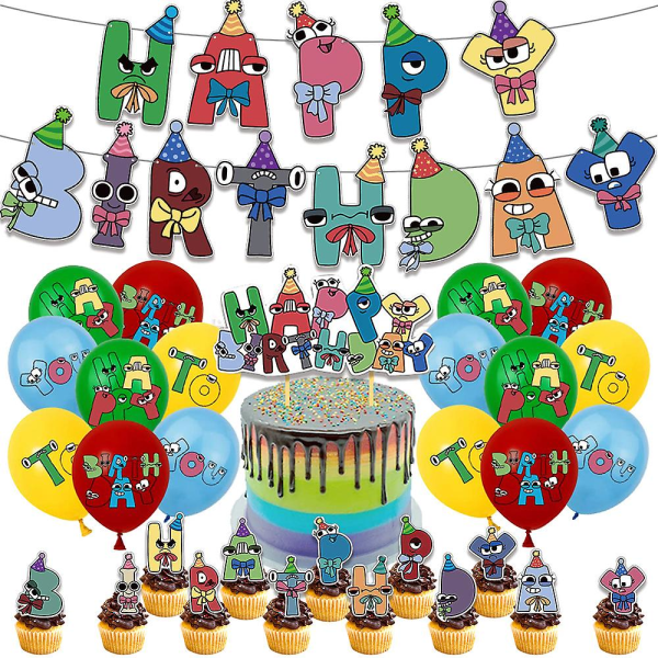 Alphabet Lore Bursdagsfest rekvisita Ballonger Kit Banner Cake Toppers Dekorasjoner