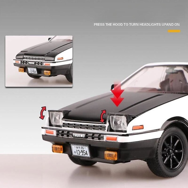 1/20 Initial D Toyota AE86 Leluauto lapsille Diecast Miniature Malli Pull Back Sound & Light Collection lahja pojille WHITE