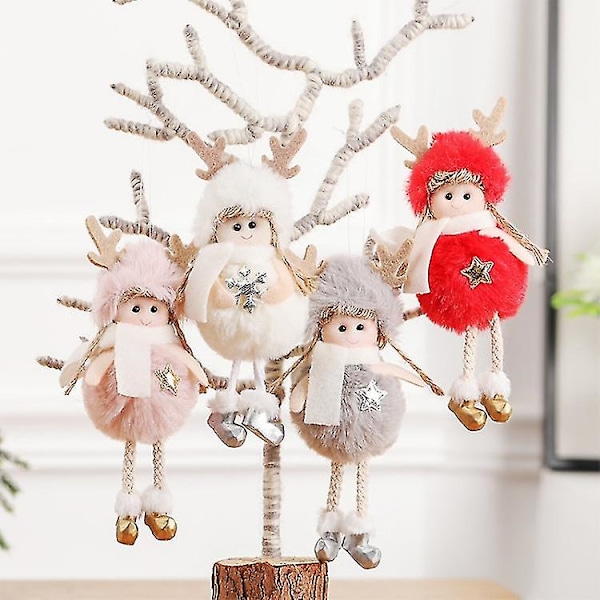 4 stk Jule-Plush Engel Charm Børnedukke Gave Juletræspendant, Stil: Femstjernet Engel Grey