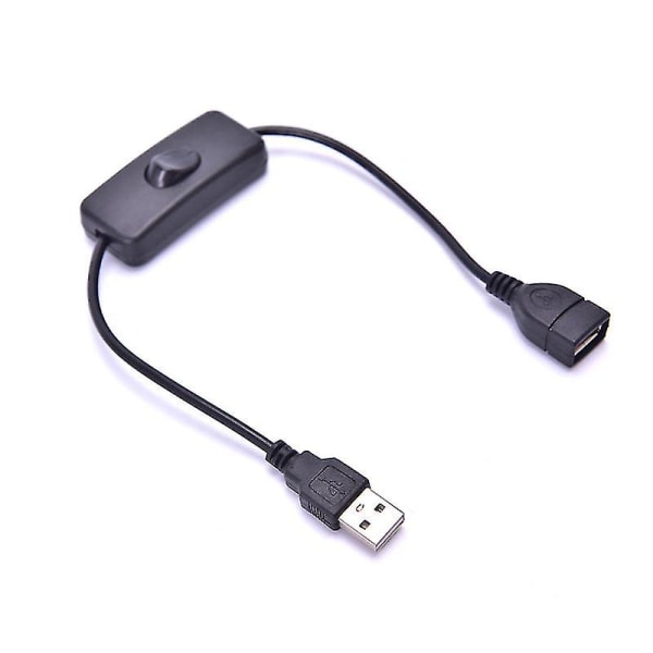 28 cm USB kabel med strömbrytare på/av Kabelförlängningsvipp för USB lampa USB fläkt -hy Black