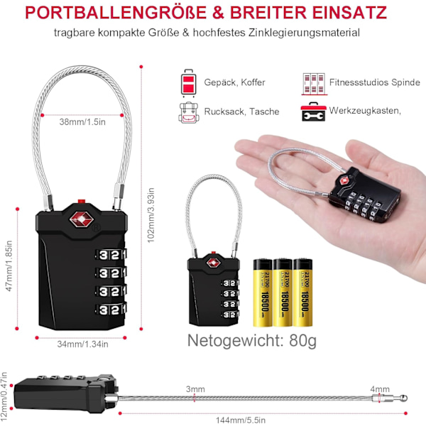 St Luggage Lock, 4-Digit Combination Cable Lock for Gym