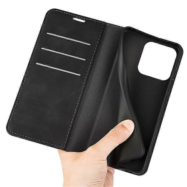 Kompatibel med iPhone 15 Reptåligt Plånboksfodral i PU-läder med Stativfunktion Black