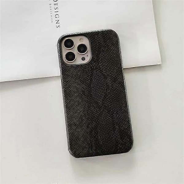 Kompatibel med iPhone 15 Pro-fodral PC+PU-läder Ormstruktur Anti-fall Telefonfodral Black
