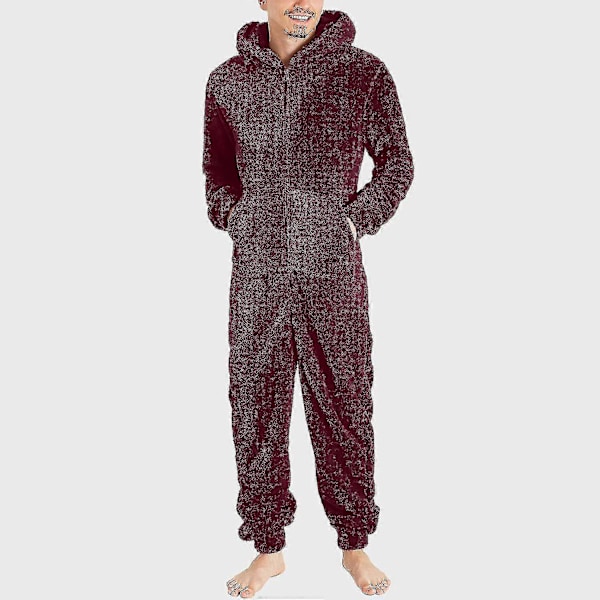 Mænds En-delt Flanel Pyjamas Fuzzy Fleece Flanel Onesies Nattøj Letvægts Plus Størrelse Varmt Vinter Jumpsuit Pjs11 Grey XL