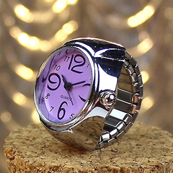 2stk L04 Urskive Kvarts Analog Klokke Creative Steel Cool Elastisk Kvarts Finger Ring Klokke For Menn / Purple