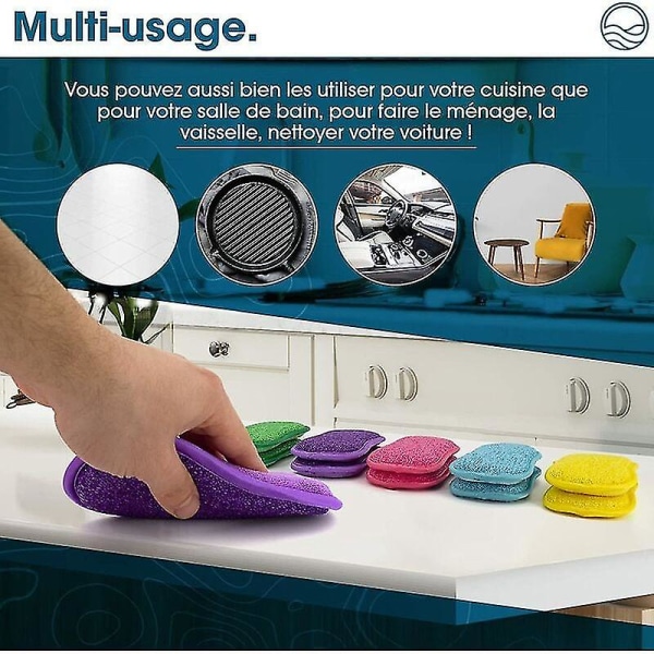 Sæt med 10 vaskbare og genanvendelige mikrofibersvampe - Opvaske- og køkkensvamp - Miljøvenlig - Flere farver - Magic Dobbeltsidet Multi-brug