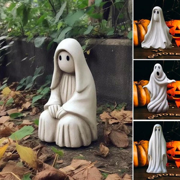 Söt Halloween-spökprydnad, Spökfigur, Spökstatydekoration, Resin Ghost Halloween-statyfigur, Halloween Bordsdekoration (B)