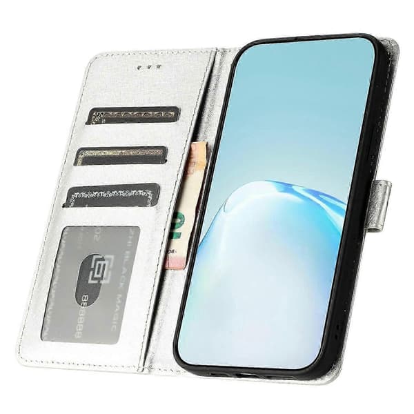 För Samsung Galaxy S25 Ultra Plånboksfodral Läder Folio Telefonfodral Magnetlås Multicolor Silver