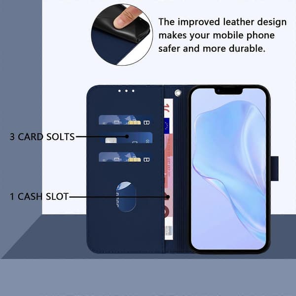 Skinnkänsla Läder Telefonfodral För iPhone 15 Plus Navy Blue