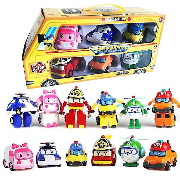 6 i 1 koreansk tegnefilm Robocar Poli Transformation Robot billegetøj Set_lp 83168-9