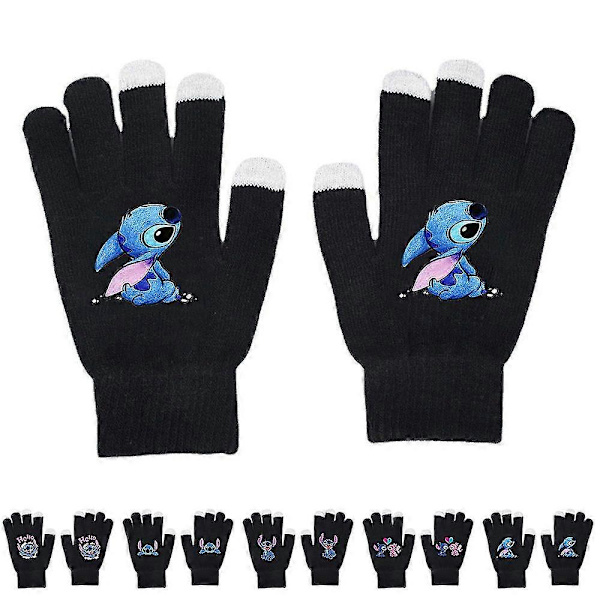Lilo & Stitch Vantar med Hel Tå - Varma Vintervantar med Cartoon-Tryck - Stickade Vantar - Unisex-Presenter E