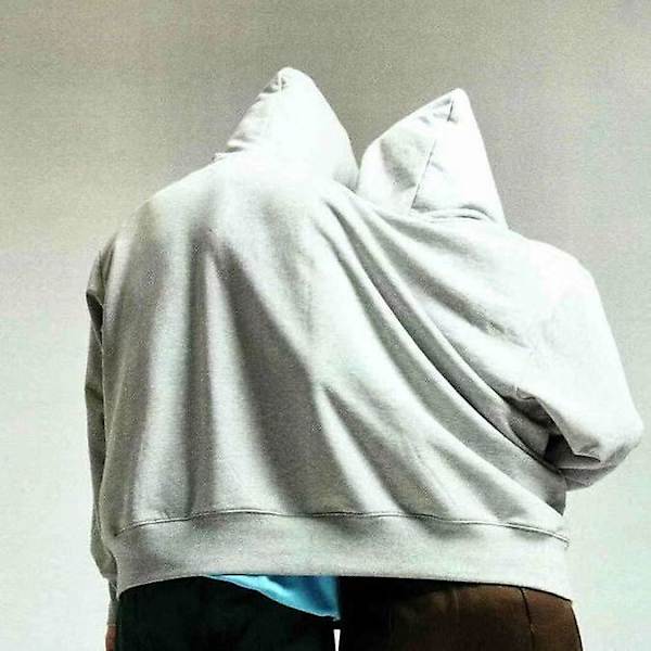 Par-sweatshirt for par, heldekkende, intim, med hette, grå, løs, ren