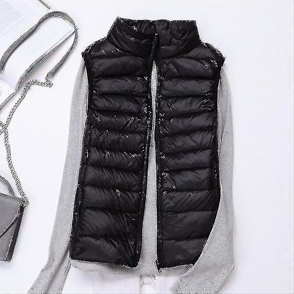 Ærmeløs vinterbukser til kvinder - let quiltet pufferdunvest for varme Black XL