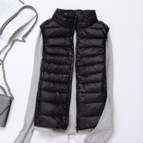 Ärmlös vinterklänning för kvinnor - Lätt vadderad dunväst för värme Black XL