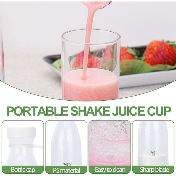 380ml Elektrisk Juicer Fruktmixer Flaska Milkshake Maker Med 6 Blad, Usb Laddningsbar
