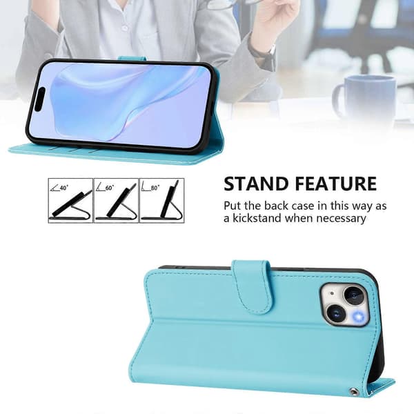Skinnkänsla Läder Telefonfodral För iPhone 15 Plus Sky Blue