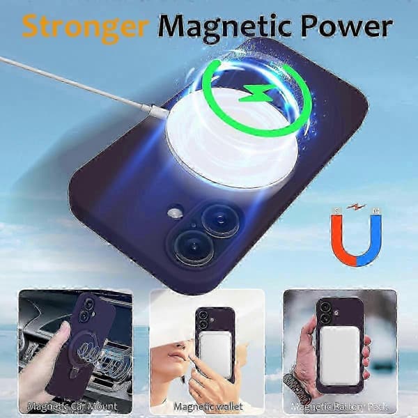PC + silikone telefoncover med MagSafe-stativ, kompatibel med iPhone 16
