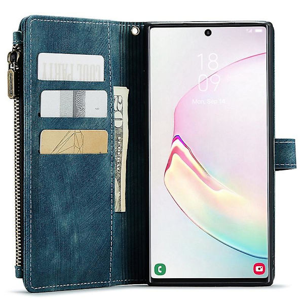 For Caseme Samsung Note10 Plus 4G/5G C30-serien Ny blixtlåsfodral i läder Röd Blue Samsung Galaxy Note 10 Plus 5G