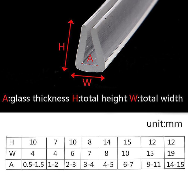 2 meter U-kanal gummikant Tätningslist Duschdörr Glas Slitstark tätningstejp Kantskydd Väderlist Flera storlekar 12x15mm