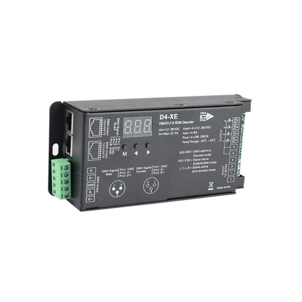 4CH D4-XE DMX dekoder controller PWM flimmerfri dæmpning 12V-36V digital skærm 2000Hz 500HZ til RGB LED lys Black