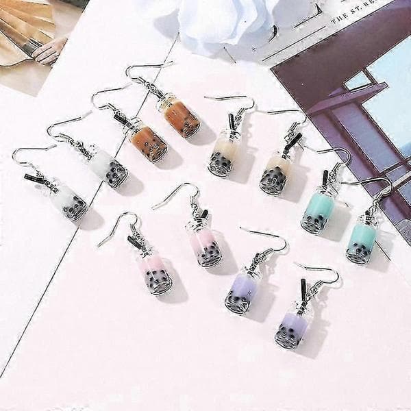 Trendiga Dangle-örhängen med Bubble Tea-tema för kvinnor, snygga modeaccessoarer, statement-smycken, presentidé Blue