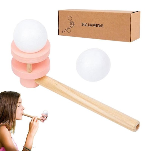 Ballblåsende leketøy flytende ballspill for barn, magisk treblåserør, flytende ballspill Moro Populære pedagogiske leker for barn Pink