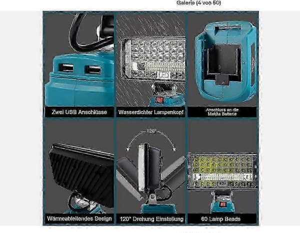 90W For Makita Li-ion Battery LED Work Light 18V Spotlight Flashlight