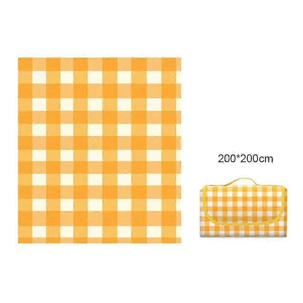 Vandtætte Foldbare Tæpper Opbevarlig Moderne Picnicmåtte Til Udendørs Camping Strand Yellow Plaid 150 x 200cm