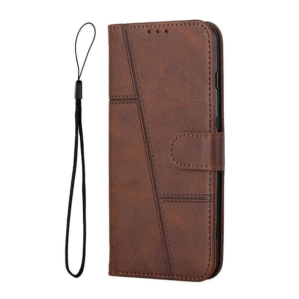 Stitching Kalvtextur Spänne Läder Telefonfodral För iPhone 14 Brown