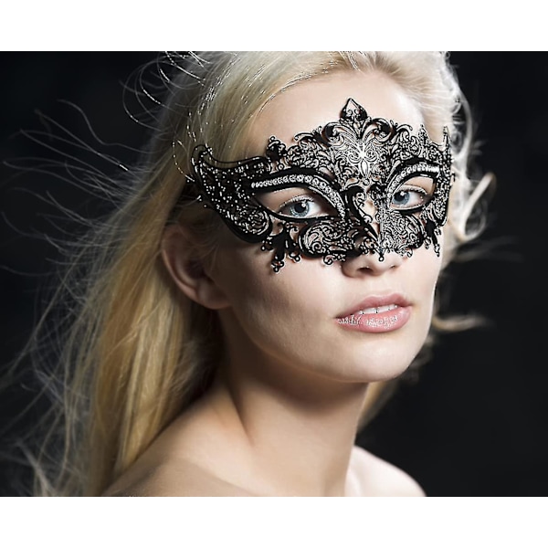 Lady Of Luck Masquerade Masker, Venetianske Masker, Metal Masquerade Maske Kvinders Laser Cut Festmaske (sort Masquerade Maske Til Kvinder)