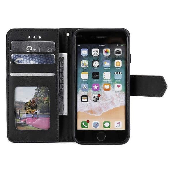 PU Läder Skyddande Telefonfodral För iPhone 16e, Plånboksfodral med Splitsning Black