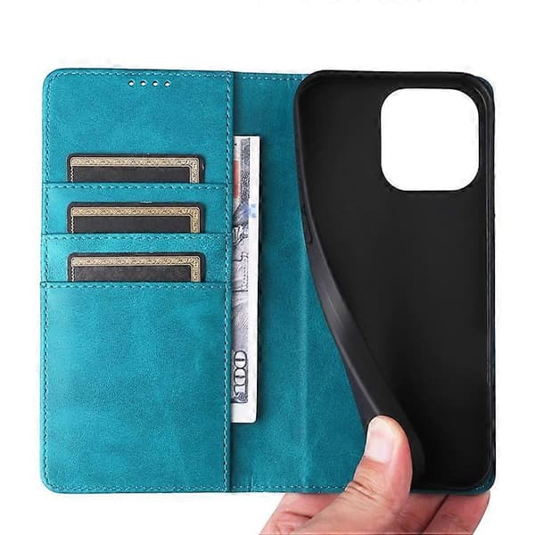 Kompatibel med iPhone 15 Plus / 14 Plus Fodral RFID PU Läder Plånboksstativskydd Blue