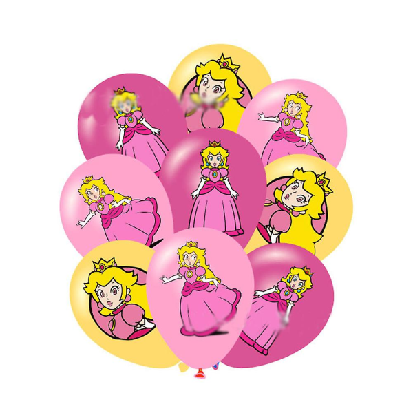 Super Mario Bros Princess Peach-tema Barn Jenter Bursdagsfestpynt Tilbehør Ballonger Banner Swirls Kake Cupcake Toppers Sett Kit