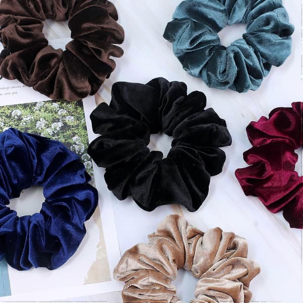 Fløjls Hår Scrunchie Ekstra Stor 6' Jumbo til Tykt Langt Hår, Blødt Krølfrit Hold, 4-pak Neutral