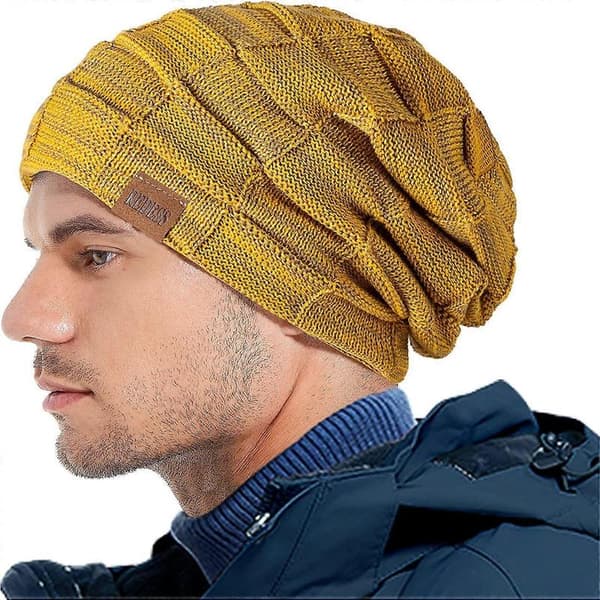 Mössa för män och kvinnor, varma vintermössor, stickad slapp tjock skull cap