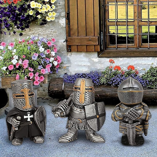 Trädgårdstomtar Dekorationer Riddarstaty Figurer Medeltida Tempelriddare Korsfarare Vakt Rustning Utomhus Gård Gräsmatta Konst Dekor Harts Gåvor Knight D