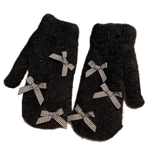 Rutiga handskar med rutmönster, helfinger, björnvant, plysch, vintervarma, tecknade handskar 3 bows