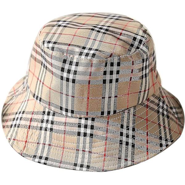 Flad top åndbar bomuldshat Unisex plaidkantet sommerhue Udendørs Fiskeri Jagt Bucket Hat (khaki)