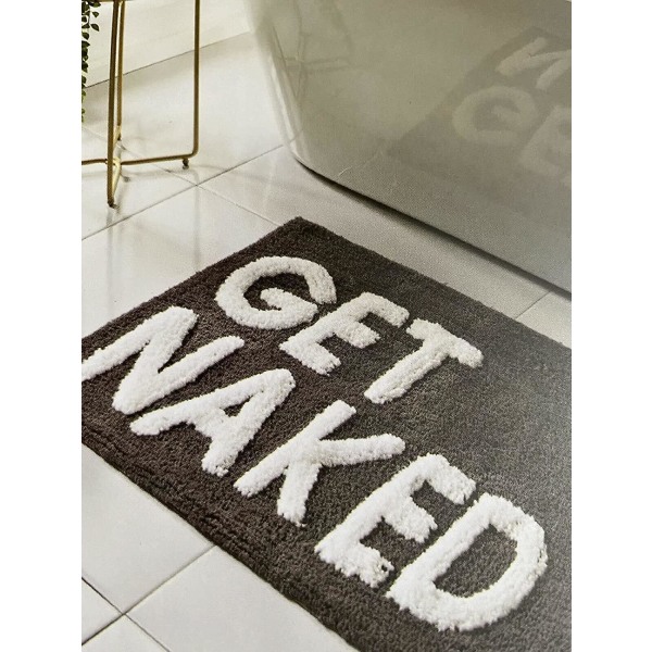 Get Naked Black & White Bademåtte Bagside Vandabsorberende badeværelsestæppe med pop Up Get Naked Letters Super blød og skridsikker (sort)