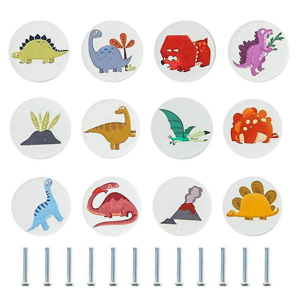 8kpl Pyöreä Puinen Laatikon Nuppi Sarjakuva Eläin Sateenkaari Pilvi Dresser Nuppi Baby Kaappi Huonekalu Vetokahvat Ruuveilla 12Pcs Dinosaur