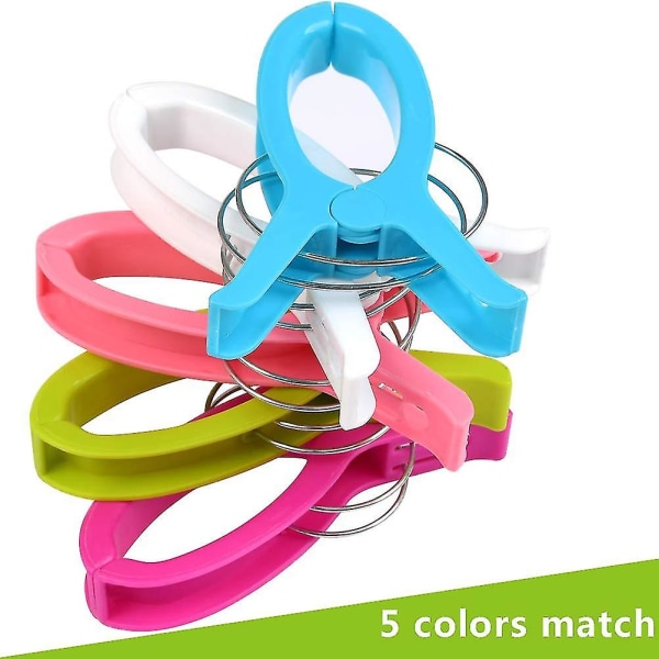 10 pakke strandhåndkleklemmer for lenestoler, 5 farger (tilfeldige farger) Klesklyper i plast, slitesterke flerfargeklemmer for håndklær dyner laken klær
